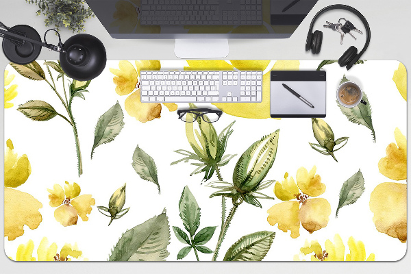 Large desk pad PVC protector yellow flowers