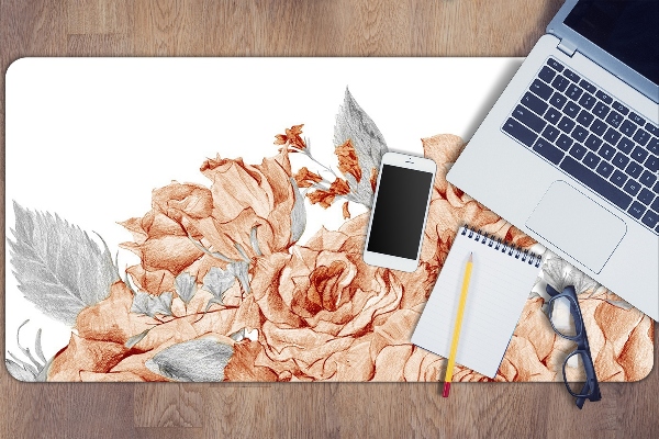 Large desk mat table protector blooming roses