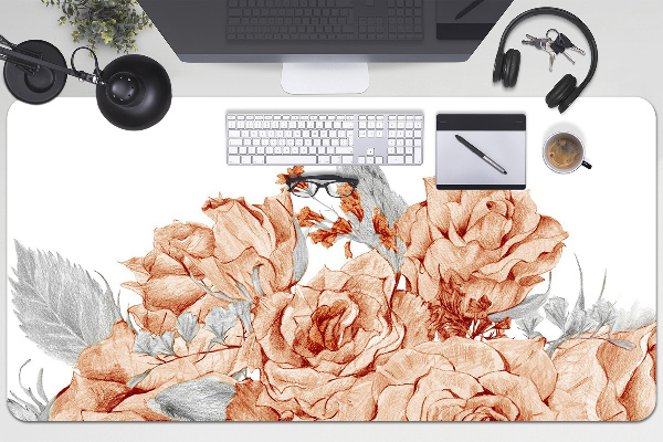 Large desk mat table protector blooming roses