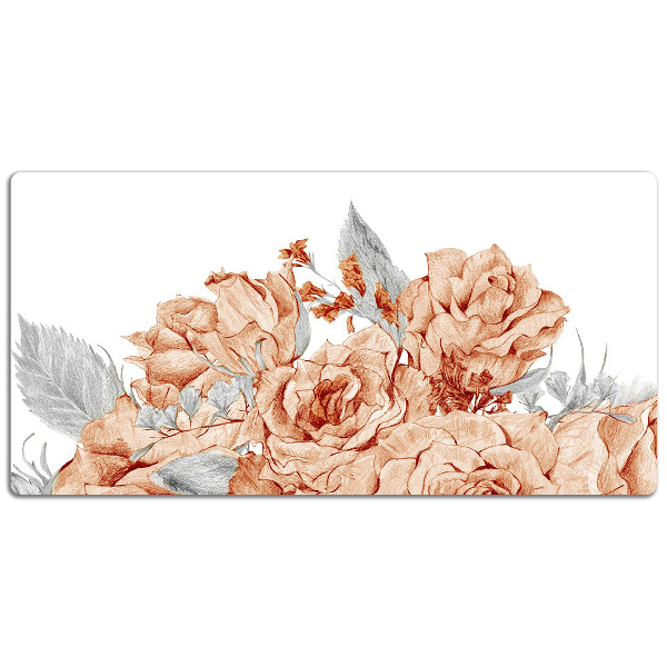 Large desk mat table protector blooming roses