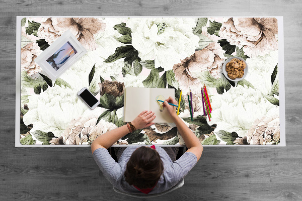 Full desk protector blooming peonies