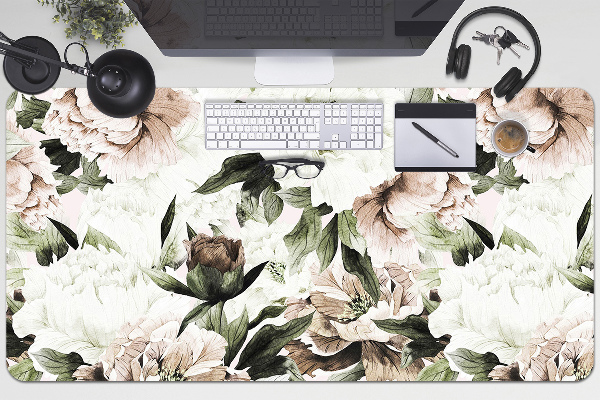 Full desk protector blooming peonies