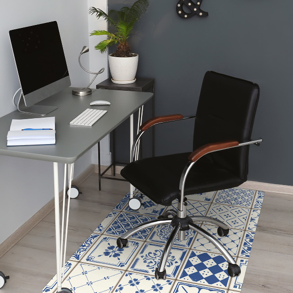 Office chair floor protector tiles blue