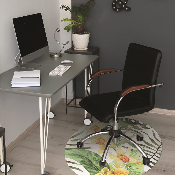 Office chair mat exotic leaf