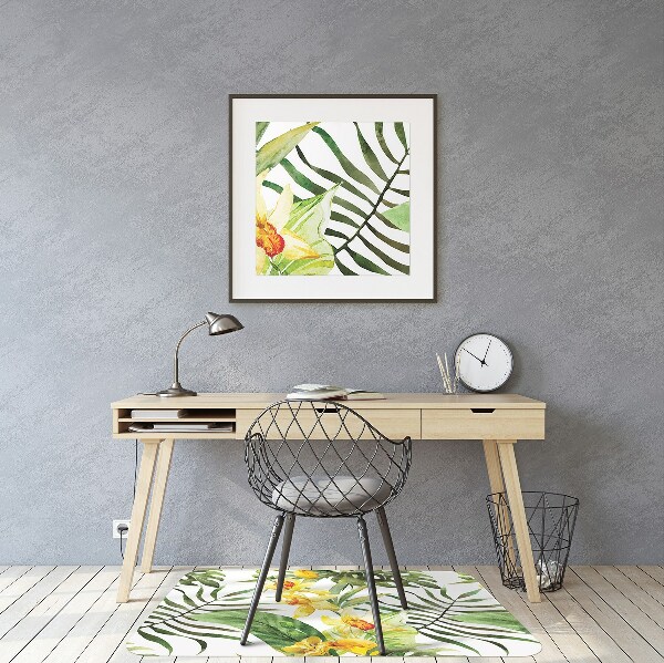 Office chair mat exotic leaf