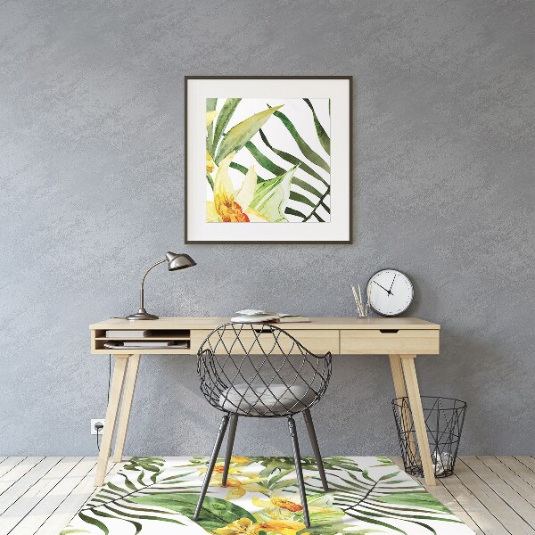 Office chair mat exotic leaf
