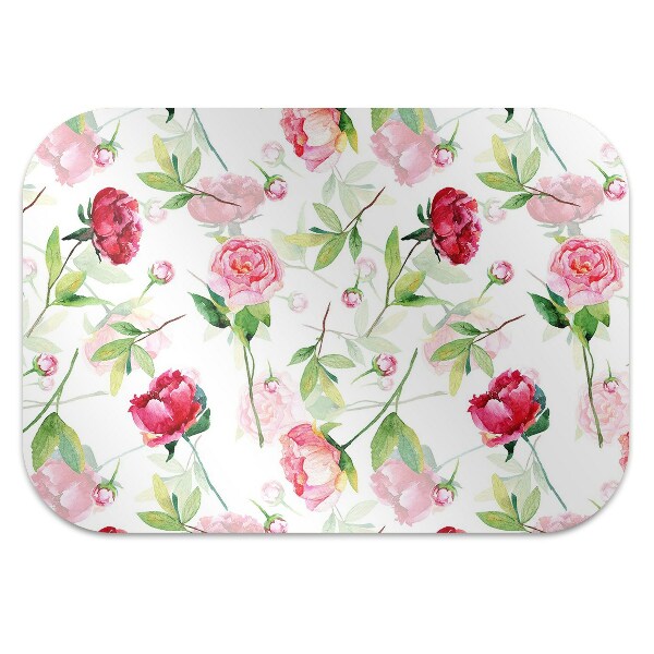 Office chair mat red flowers