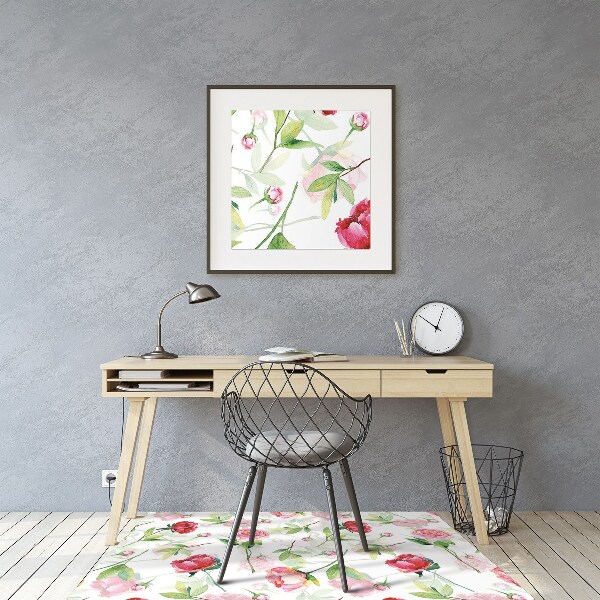 Office chair mat red flowers
