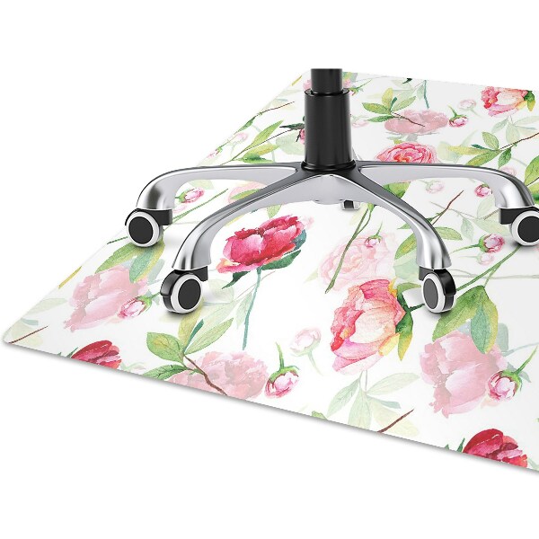 Office chair mat red flowers