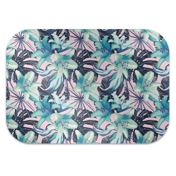 Office chair floor protector painted lilies