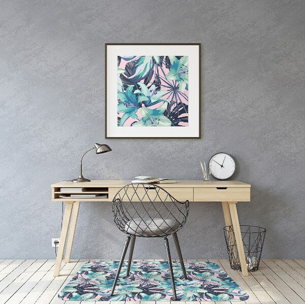 Office chair floor protector painted lilies