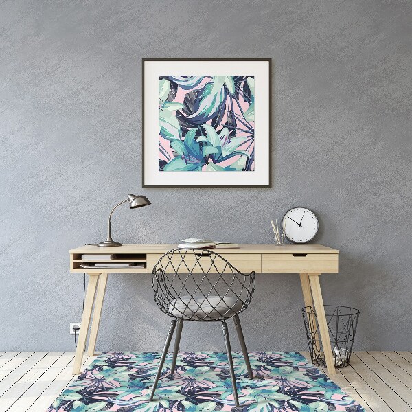 Office chair floor protector painted lilies