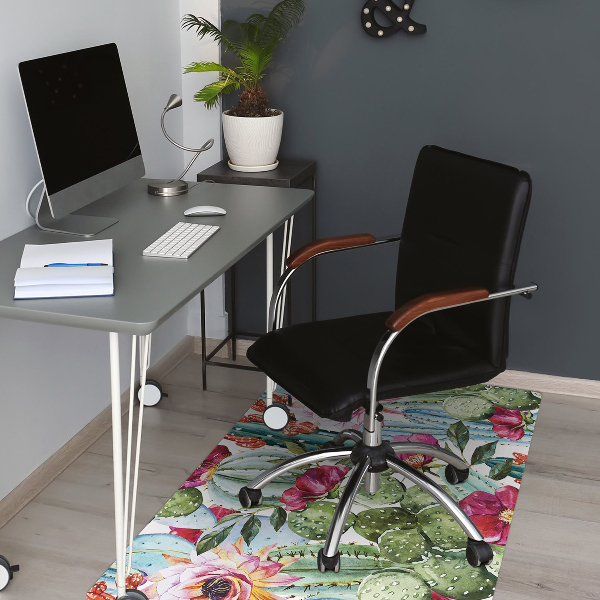 Office chair floor protector cactus flowers