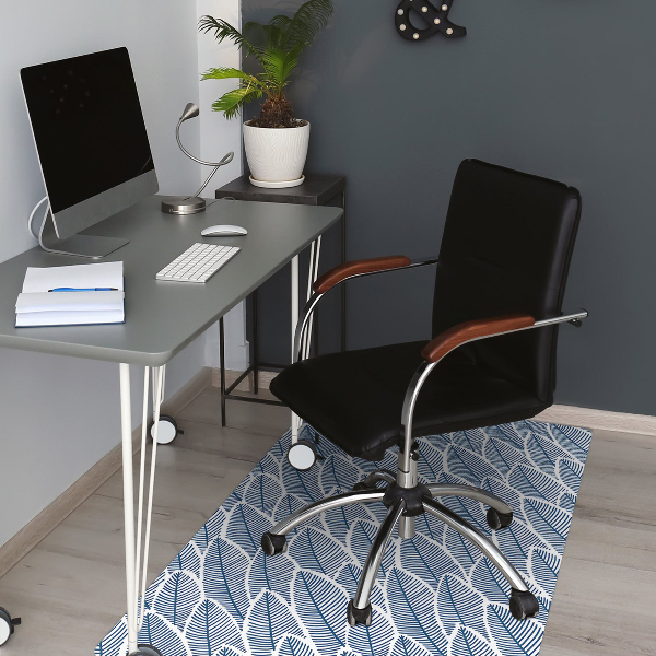 Office chair mat blue leaves