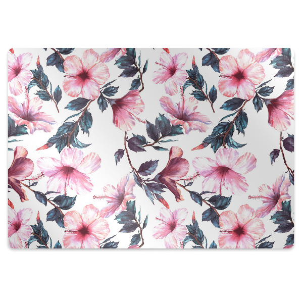 Chair mat floor panels protector hibiscus flowers