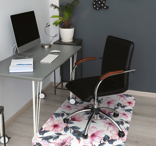 Chair mat floor panels protector hibiscus flowers