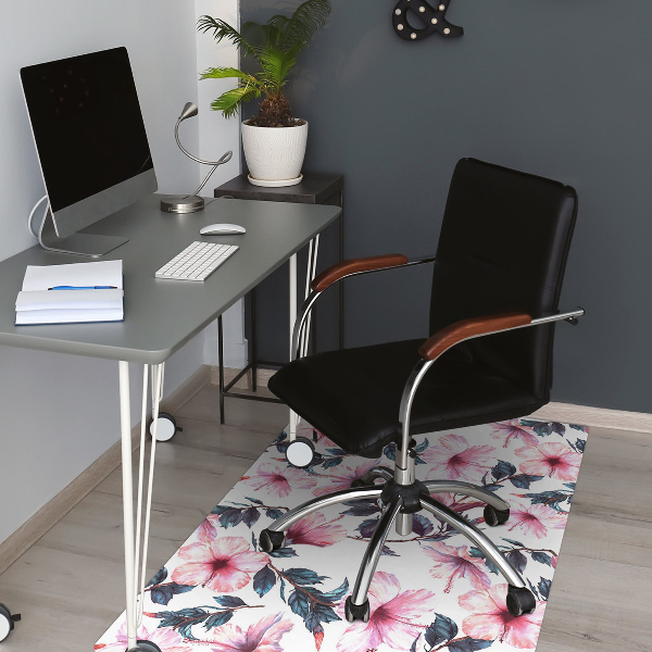 Chair mat floor panels protector hibiscus flowers