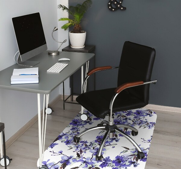 Office chair mat blue flowers