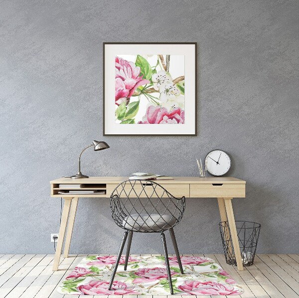 Office chair floor protector pink peonies