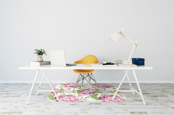 Office chair floor protector pink peonies