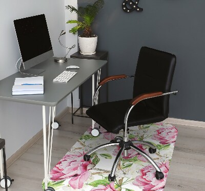 Office chair floor protector pink peonies