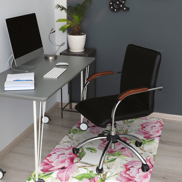 Office chair floor protector pink peonies