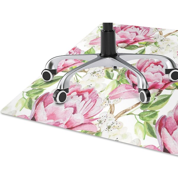 Office chair floor protector pink peonies