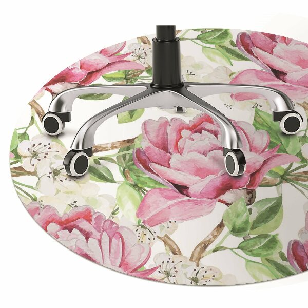 Office chair floor protector pink peonies