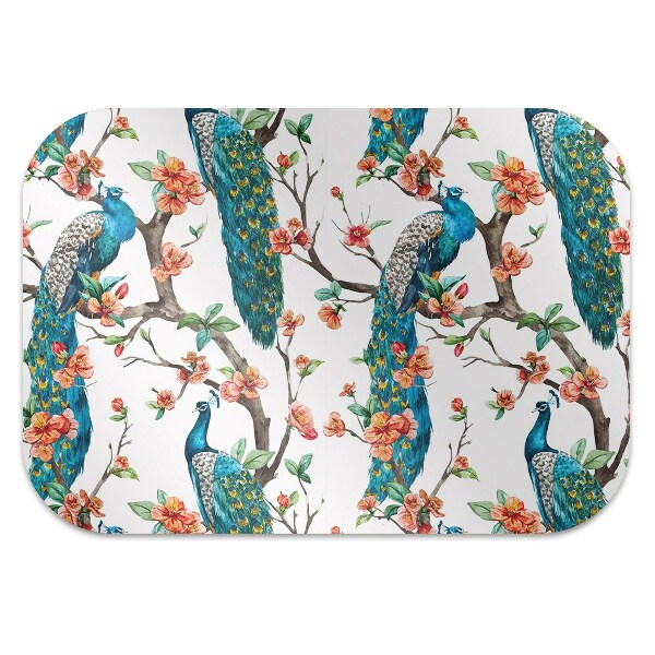 Office chair floor protector Peacocks and flowers