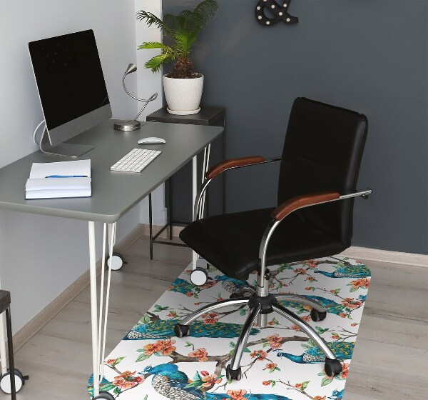 Office chair floor protector Peacocks and flowers