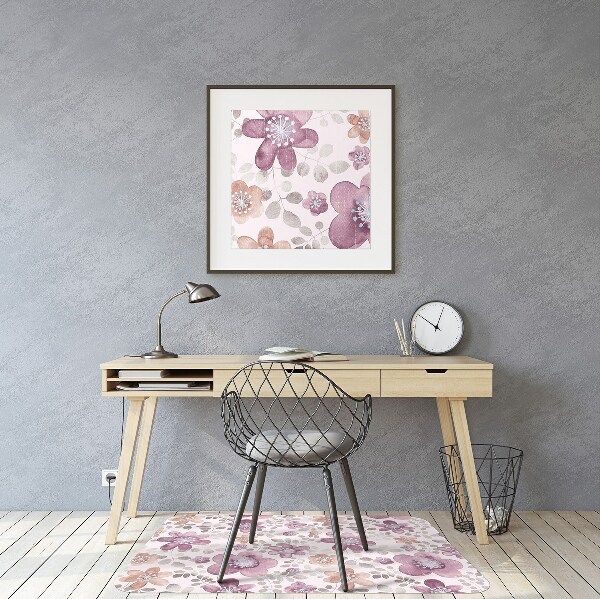 Desk chair mat pink flowers