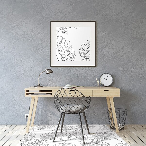 Desk chair mat drawn roses