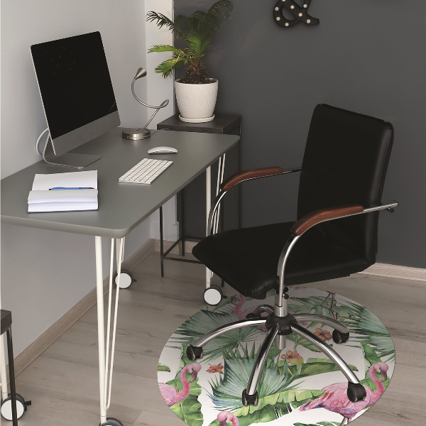 Office chair mat Leaves and Flamingos