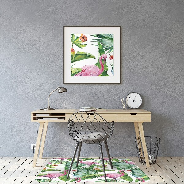 Office chair mat Leaves and Flamingos