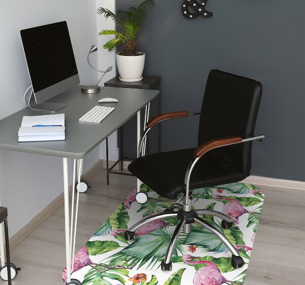 Office chair mat Leaves and Flamingos