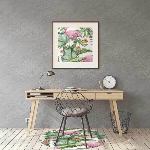 Office chair mat Leaves and Flamingos