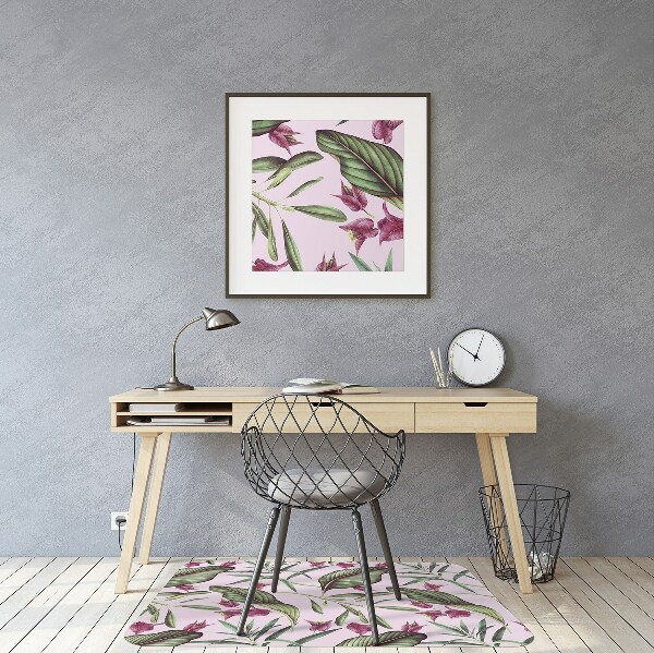 Desk chair mat pink flowers