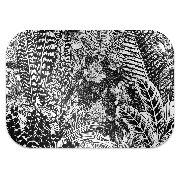 Chair mat Black and white leaves