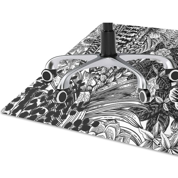 Chair mat Black and white leaves