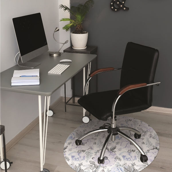 Office chair mat blue roses