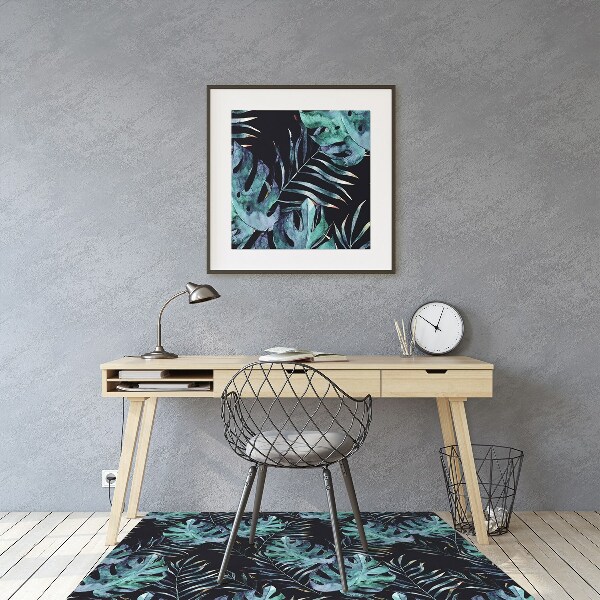 Desk chair mat dark leaves