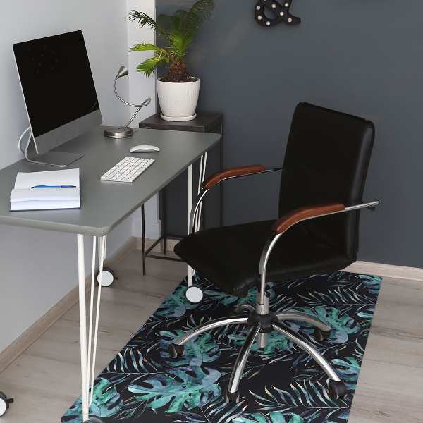Desk chair mat dark leaves