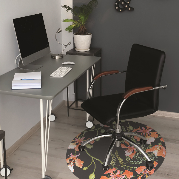 Office chair mat red flowers