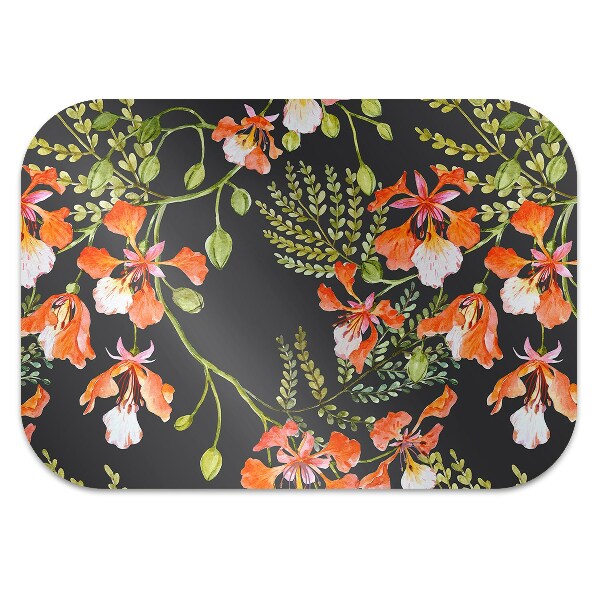 Office chair mat red flowers