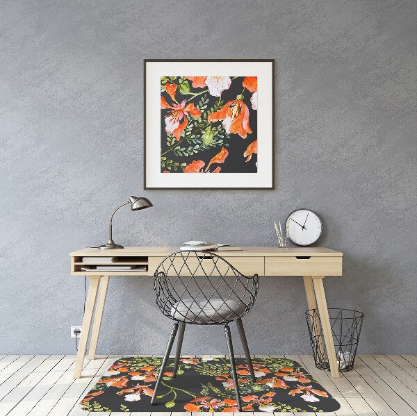 Office chair mat red flowers
