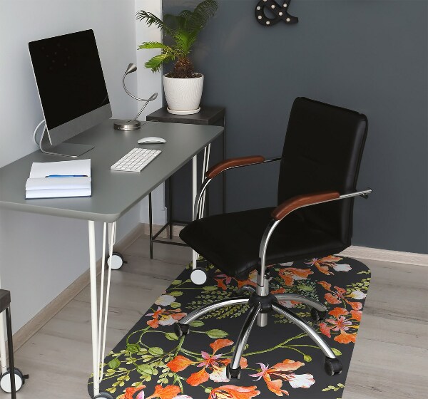 Office chair mat red flowers