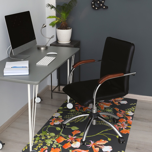 Office chair mat red flowers
