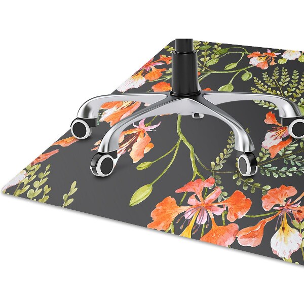 Office chair mat red flowers