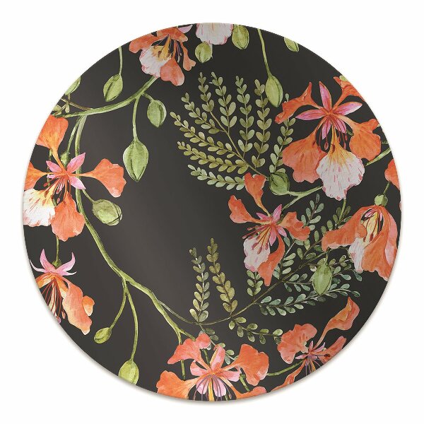 Office chair mat red flowers