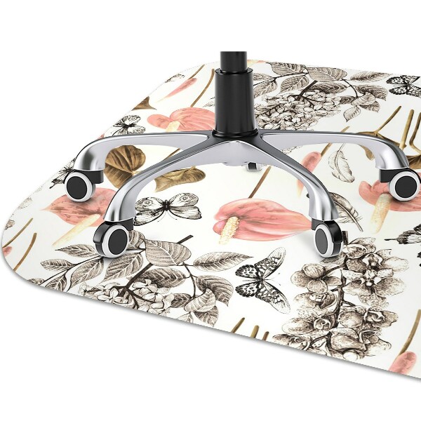 Office chair mat Flowers and butterflies